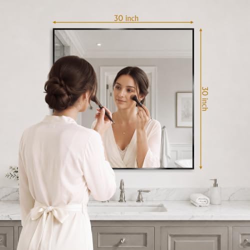 30"x30" Black Bathroom Mirror Wall Mounted - Image 2