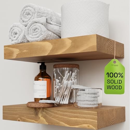 Natural Wood Floating Shelves for Wall 12 Inch Oak, Small Wooden Shelf by BAOBABWORKSHOP