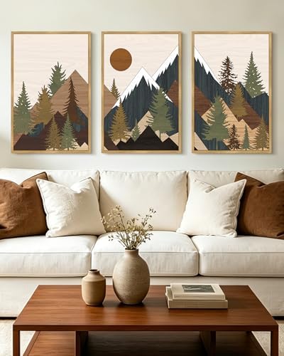 KUVIOKE Landscape Mountain Wall Art 16x 24in Large Set Sunrise Pine Tree Forest - Image 4