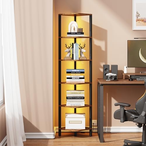 TUTOTAK Corner Shelf with LED Light, 6-Tier Corner Bookshelf - Image 6