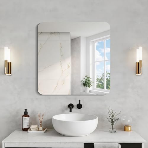 CILIBER Frameless Mirror, 24x24 Square Bathroom Mirrors by CILIBER