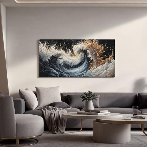 YISXINOAG Blue Gold Ocean Wall Art Coastal Abstract Painting Canvas 20"X40" - Image 2
