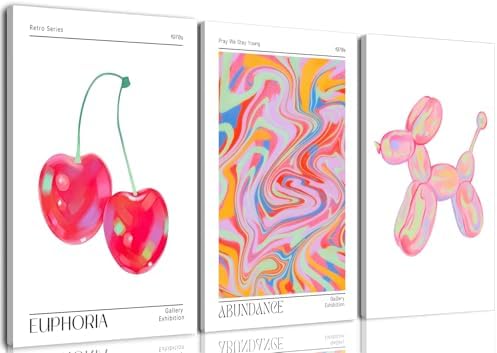 Framed Pink Preppy Wall Art Set of 3 Trendy Cute Balloon Dog Cherry Posters by Unknown