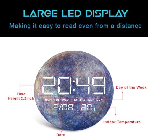 Digital Wall Clock, LED Mercury Design, Temperature Display - Image 3
