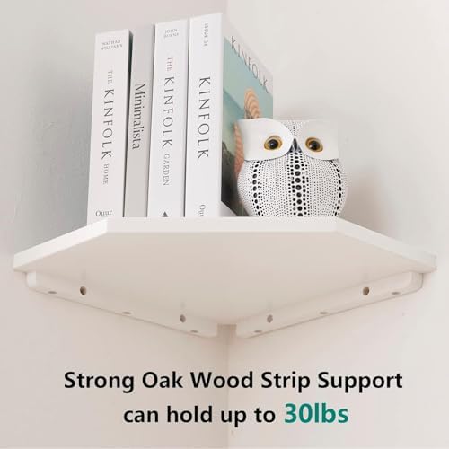 Corner Wall Shelves Set 2 Wire Hole Solid Oak Wood Display Shelf - Image 6