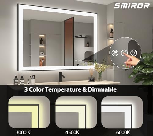SMIROR 48x40 Black Framed LED Lighted Bathroom Vanity Mirror - Image 4