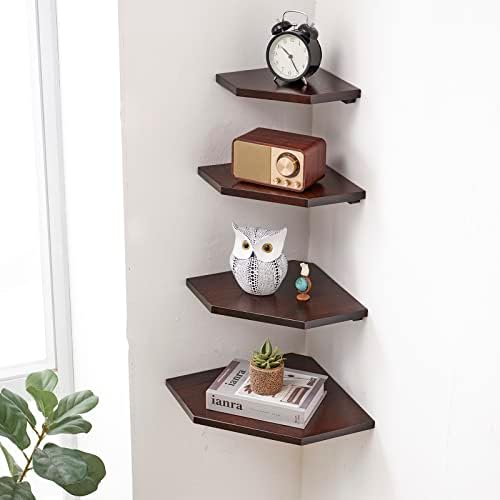 Corner Wall Shelves Set 2 Wire Hole Solid Oak Wood Display Shelf - Image 2