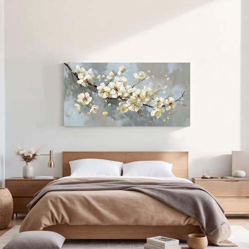 YISXINOAG Beige Flower Floral Wall Art Modern Painting Canvas Print 20"X40" - Image 5