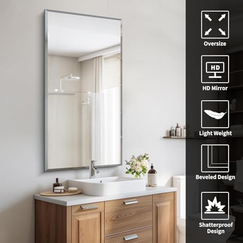 CILIBER Beveled Mirror, 24x48 Large Frameless Bathroom Mirrors - Image 5