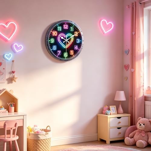 peacoblue 3D Neon Heart Wall Clocks Battery Operated - Image 3