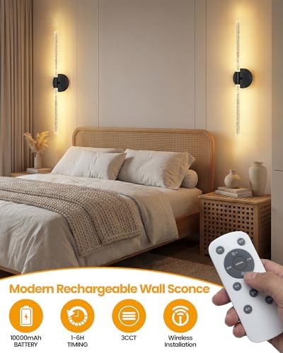 NIORSUN Crystal-Inspired Bubble Battery Operated Wall Sconce Set of 2, 10000mAh - Image 2