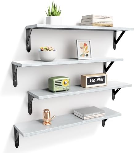 ROMGUAR CRAFT Wood Wall Floating Shelves Set of 4, 23.6" x 6" by ROMGUAR+CRAFT