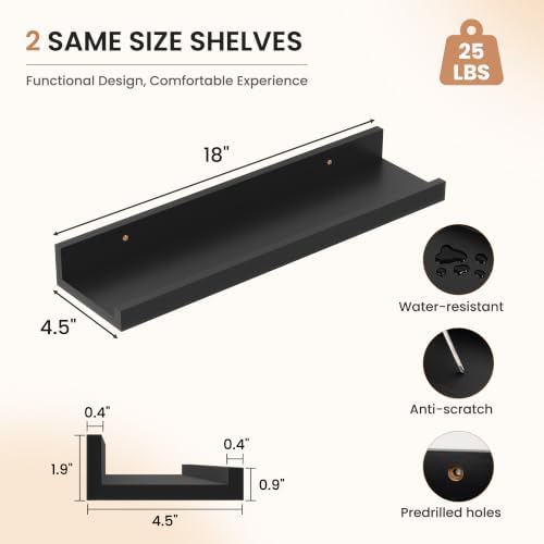 Dreamland Picture Ledge Shelf for Wall, Floating Shelves Set of 2, 18 inch Long - Image 3
