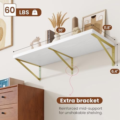 Deep Wall Shelves 36"W x 12"D Engineered Wood Floating Shelves - Image 2