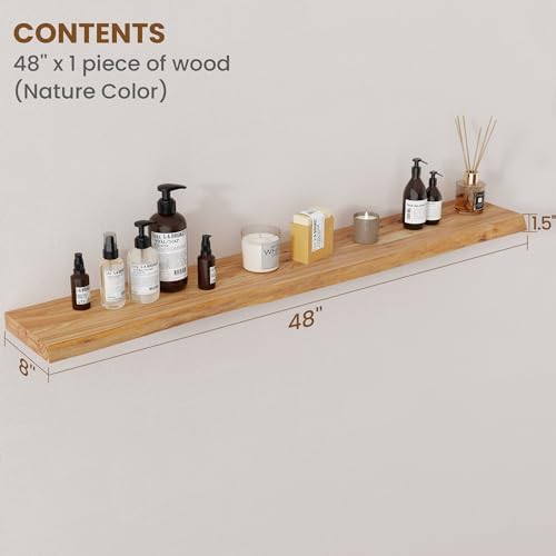 FLYJOE Floating Shelves for Wall Decor, Rustic Solid Elm Wood Live Edge - Image 2