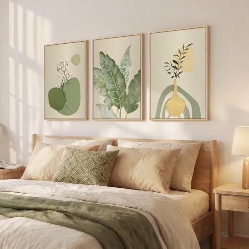 Framed Modern Boho Sage Green Botanical Wall Art - Image 2