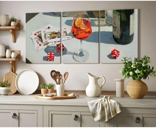Trendy Bar Cart Wall Art Retro Dice Poker Canvas Wall Decor Preppy Aesthetic - Image 4