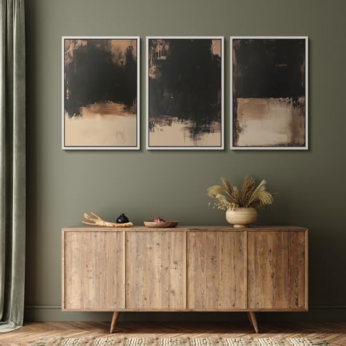 MUDECOR Framed Canvas Print Wall Art Dark Abstract Black and Beige Minimalist - Image 5