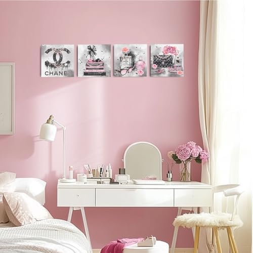 4 Pcs Pink Fashion Canvas Wall Art Black and White Decor Grey Wall Decor - Image 4