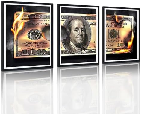 Modern Money Benjamin Franklin Canvas Wall Art Black Framed Painting 3 Panels by YatsenBridge