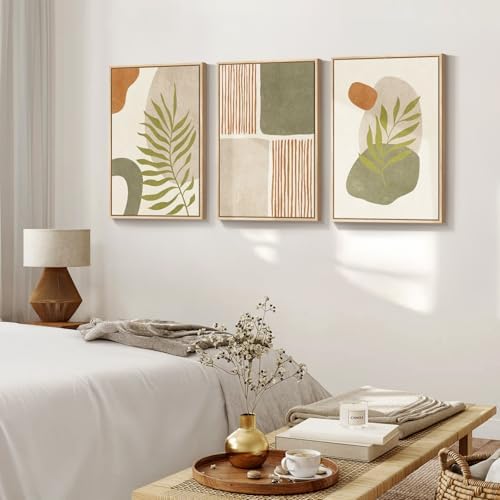 Framed Sage Green Orange Boho Abstract Wall Art - Image 2