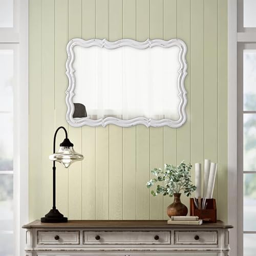 Rustic Scalloped Wall Mirror Decorative 24 X 18 Inch by Sintosin