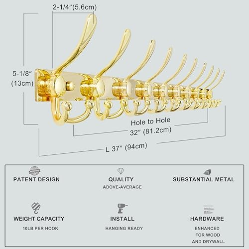 Dseap Coat Rack Wall Mount 37 Inch, Heavy Duty 12-Gauge Base vs Flimsy 1mm - Image 6