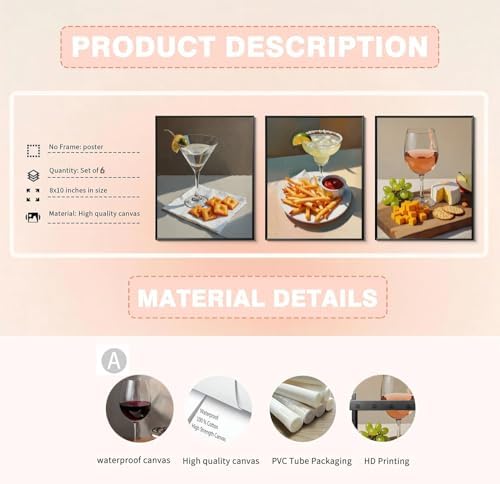 Set of 6 Quirky Cocktail Poster Martini and Cheese Crackers Cocktail Posters - Image 2