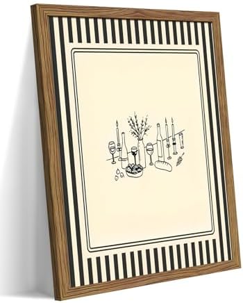 Framed Vintage Striped Kitchen Wall Art, Cozy Dining Table Supper Canvas Print by Unknown