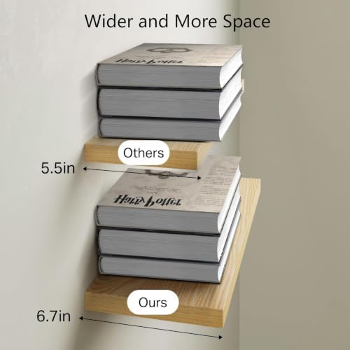 BAYKA Light Oak-Toned Floating Shelves 15.7in, Wall Mounted Shelf - Image 3