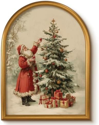 VIYYIEA Gold Framed Wall Art, Santa Claus and Tree by VIYYIEAART