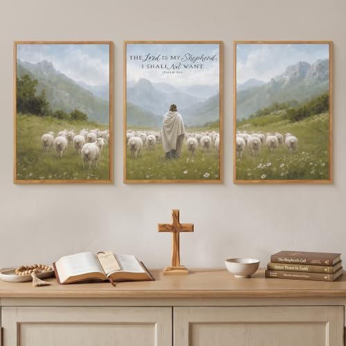 LHIUEM Large Christian Bible Verse Framed Canvas Wall Art, Jesus - Image 4