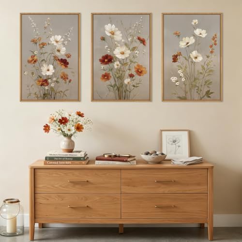 BINCUE Large Floral Canvas Wall Art Set of 3 Flower Pictures Wall Decor - Image 3
