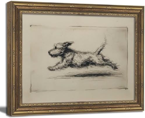 Vintage Gold Framed Wall Art Antique Terrier Sketch Wall Art Running Dog Wall by NirvaerArt