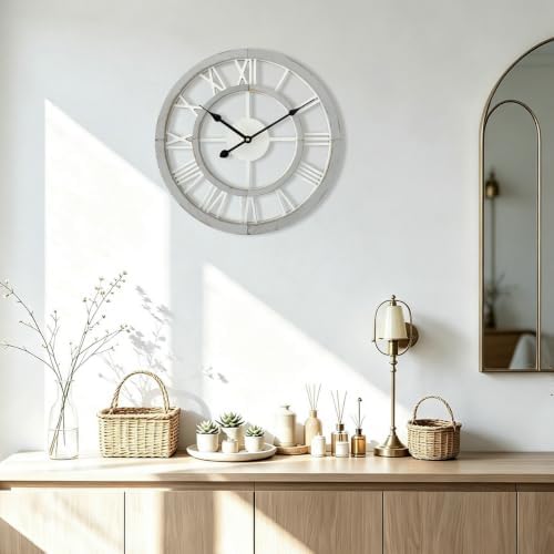 16 Inch Rustic Wall Clock Silent Non-Ticking Wooden Wall Clocks - Image 2