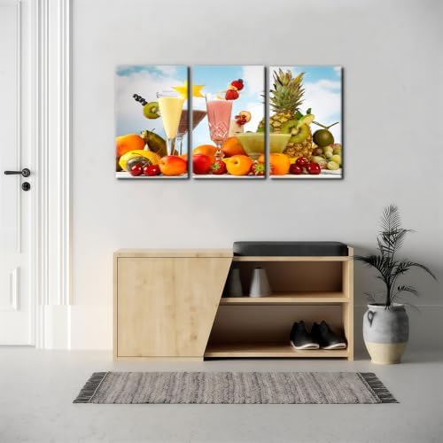 Pacimo Canvas Art Wall Decor 3 Pieces Summer Fruits Milkshake Smoothie on Table - Image 2