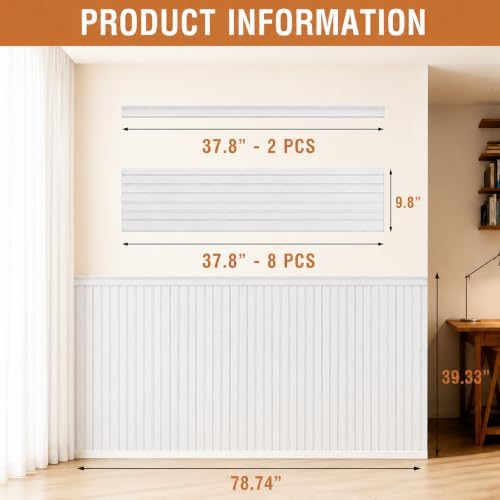Wainscoting Wall Panels Kit, PS Beadboard Wall Panels, Cover 39"x79" - Image 2