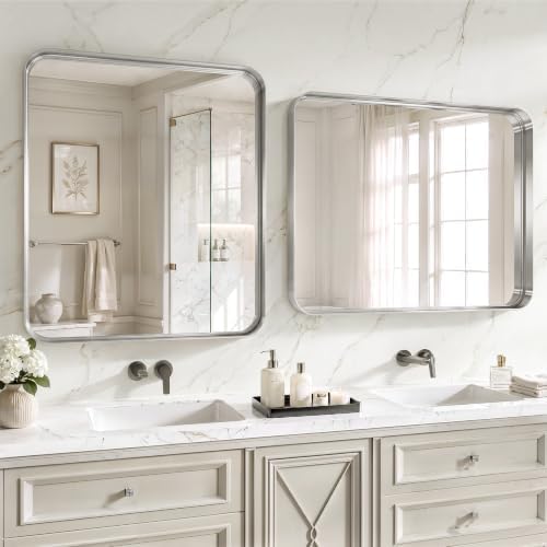 30x36 Inch Silver Metal Framed Bathroom Mirror - Image 3