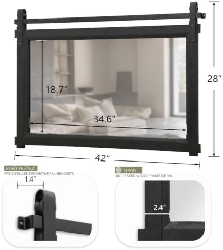 Besdomus Farmhouse Bathroom Vanity Mirror: 42"x28" Black Rustic Barn Door - Image 2