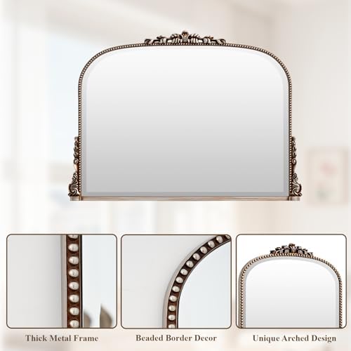 Wall Beaded Mirror, 36 x 27 Inch Round Top Right Angle Wall Mirror, Tempered - Image 4