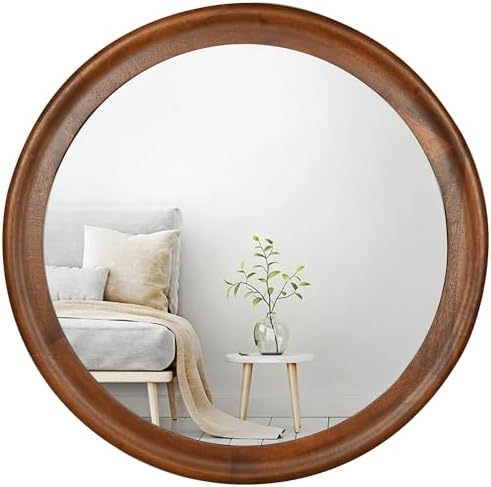 CULER Round Wall Mirrors 24 Inch, Wood Mirror by Culer