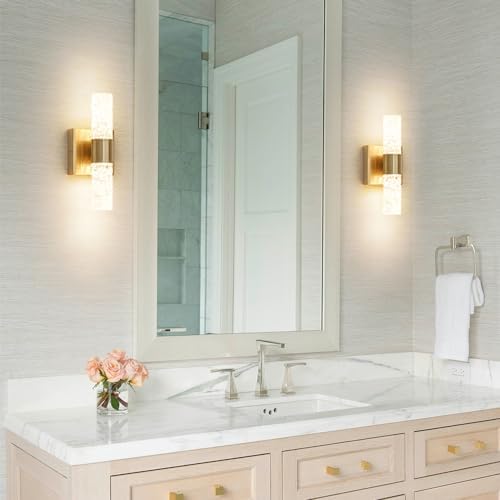 Crystal LED Wall Sconces Set of 2, Brushed Gold Bathroom Light Fixtures - Image 5