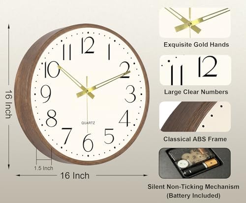 16 Inch Wall Clock, Silent Analog Clock Battery Operated - Image 3