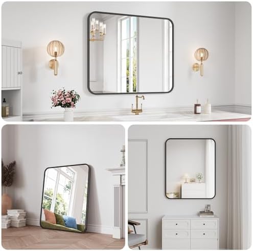 Koonmi Bathroom Mirror, 30X30 Inch Black Metal Framed Mirror - Image 5