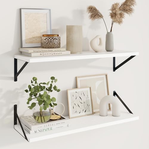 Axeman 30 Inch Floating Shelves, 10 Inch Deep White Wall Shelves Set of 2 by Axeman