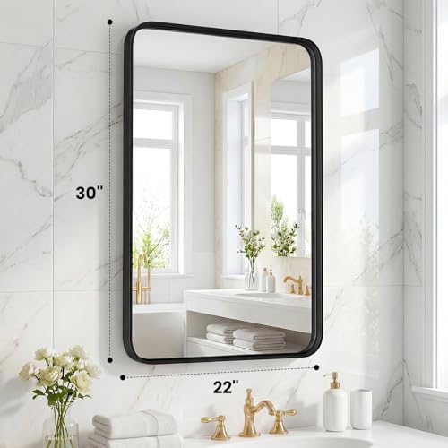 22"x 30" Black Bathroom Mirror for Sink, Rectangle Vanity Mirror - Image 2