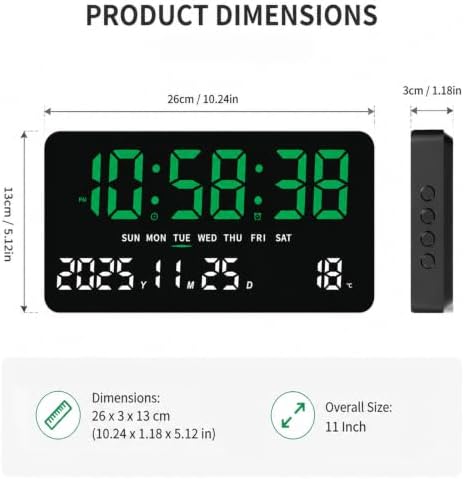 Digital Clock Large Display, LED wall Clock 12/24Hr Format, - Image 6