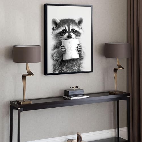XYHYRA Bathroom Wall Art, Cute Black and White Raccoon Canvas Prints Poster - Image 2