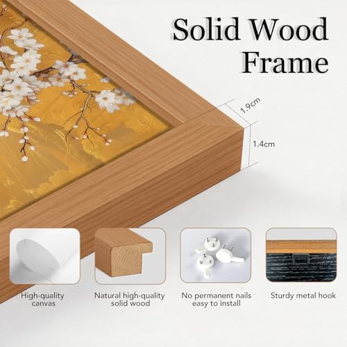 3 Pcs Japanese Golden Plum Blossom Flower Wall Art 12x16 Inches Wood Framed - Image 6
