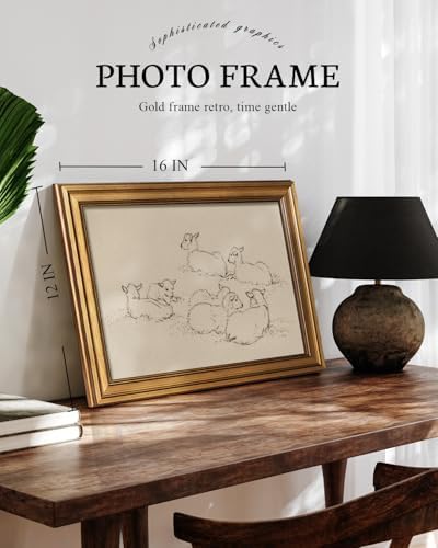 VIYYIEA Vintage Gold Framed Sheep Wall Art, Resting Lambs, 12x16 Inch - Image 2